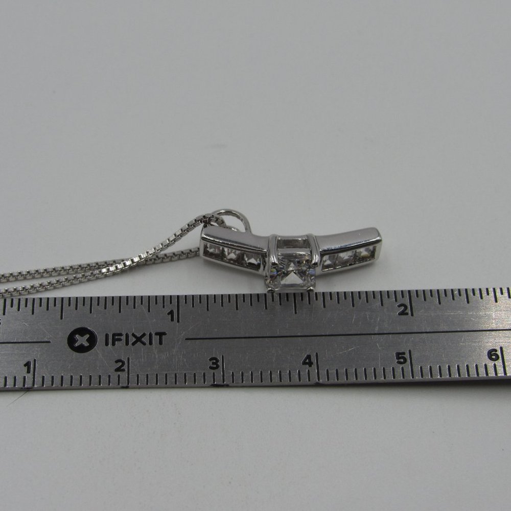 18" Sterling Silver Unique CZ Diamond Necklace - Picture 5 of 6